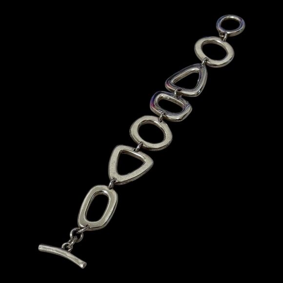 Vintage Multi Shape Link Sterling Size 7.75 inches Toggle Bracelet - Picture 4 of 6